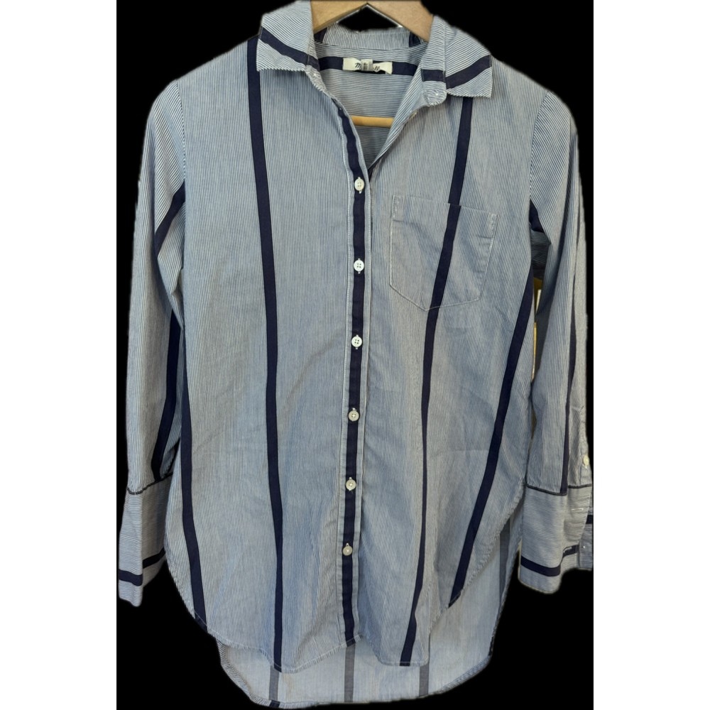 Madewell Women’s Striped Button-Up Shirt - Size XXS, Navy & White Oversized Fit